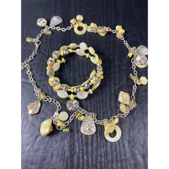 Vintage Shell and Stones Charm Necklace Style Silver tone with Matching Bracelet - Picture 1 of 9